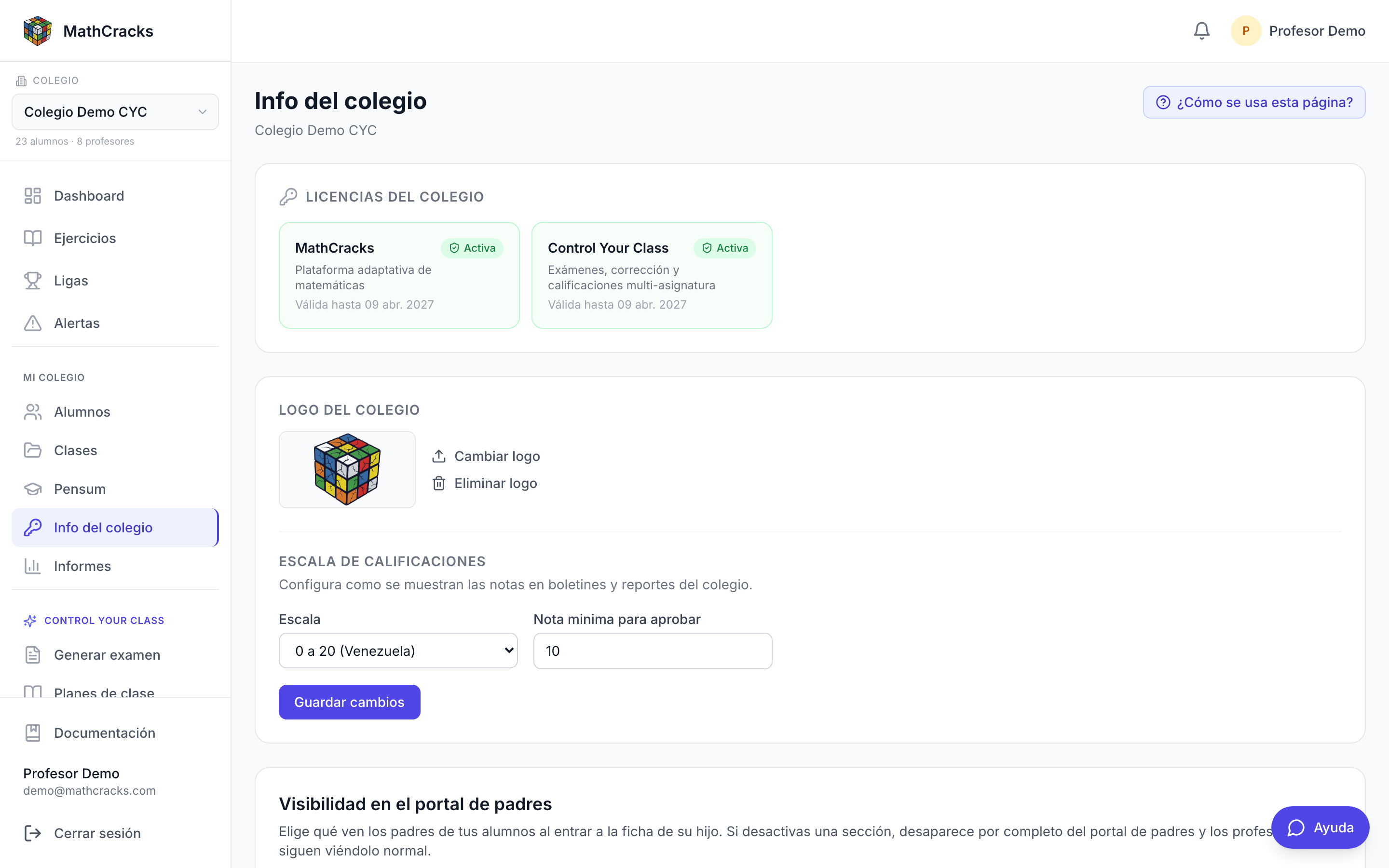 Info del colegio