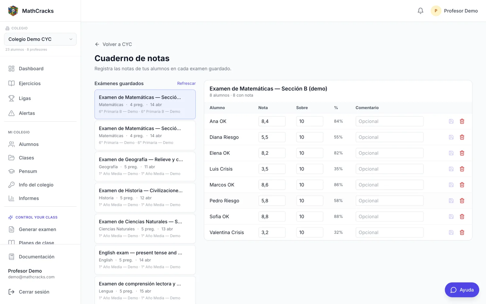 Cuaderno y patrones del grupo en Control Your Class para Bolivia