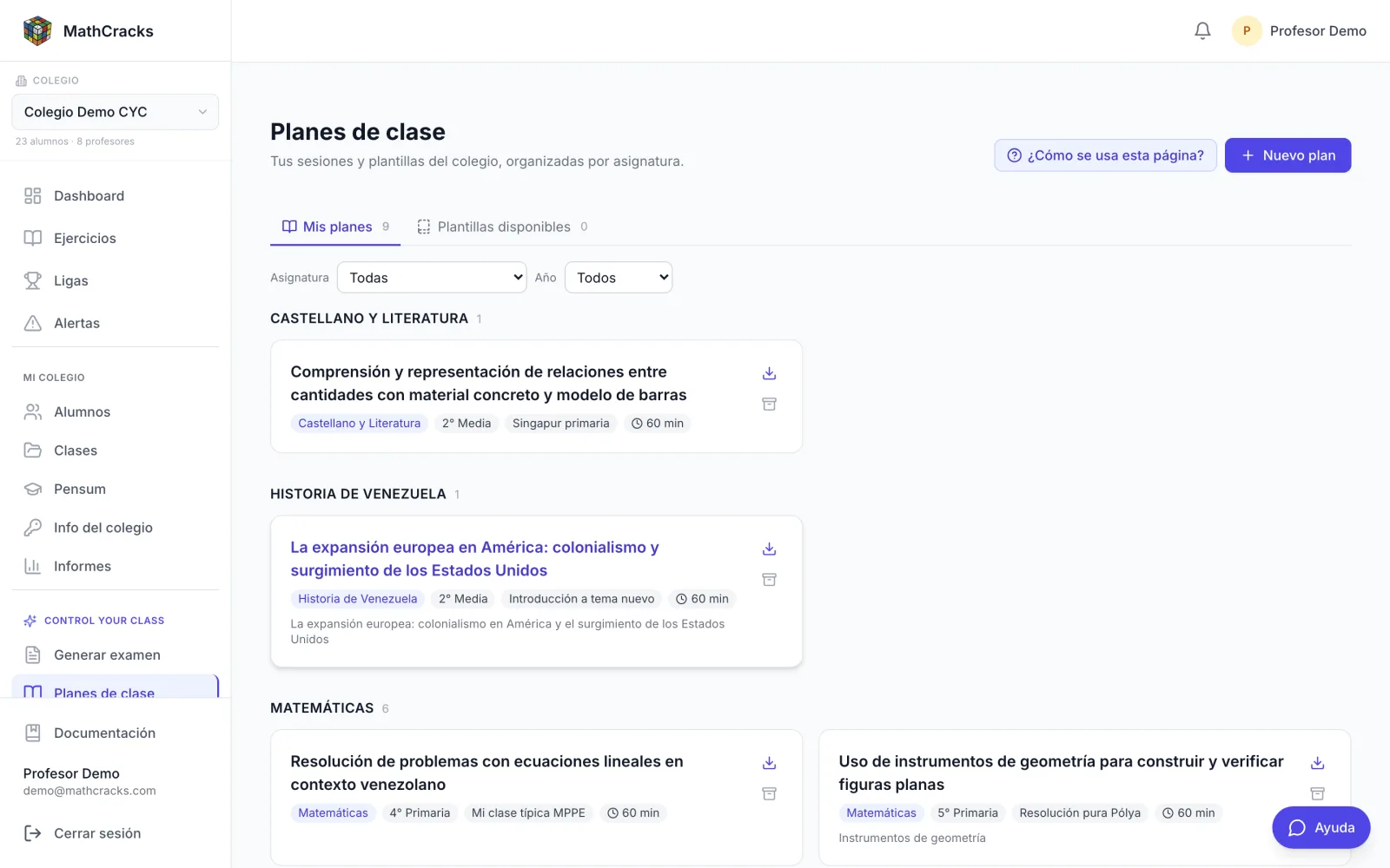 CYC: planes de clase