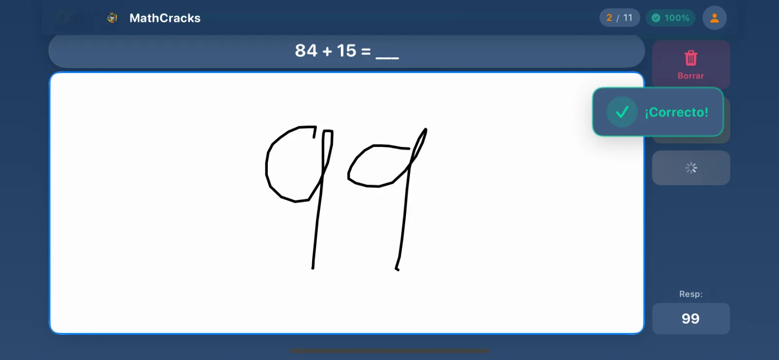 MathCracks - Ejercicio con reconocimiento de escritura a mano